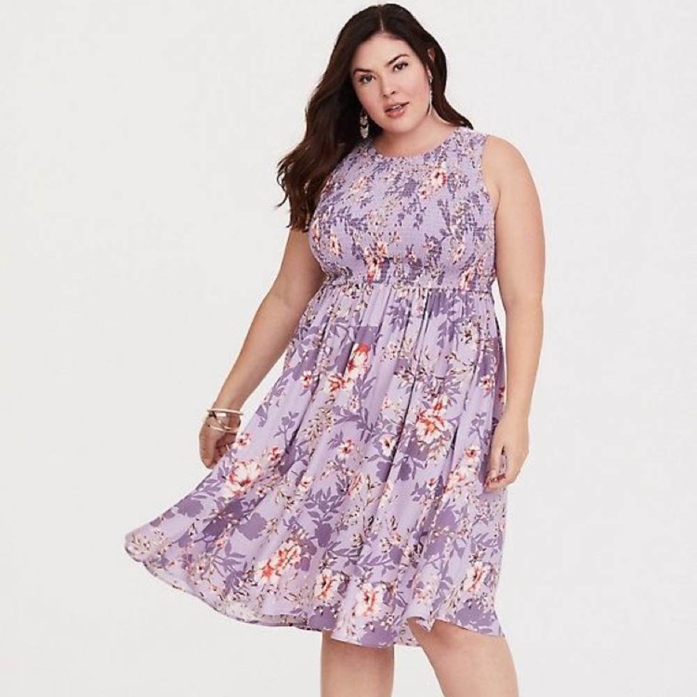 Purple Floral Smocked Challis Dress